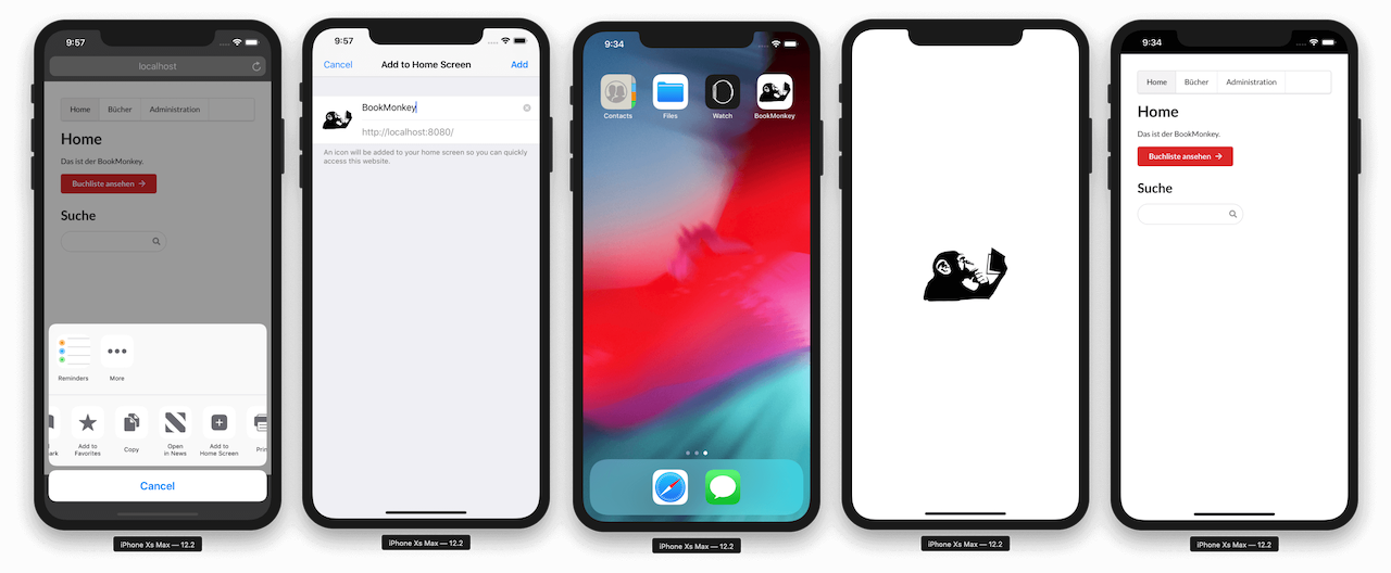 Der BookMonkey als PWA mit Splashscreen unter iOS